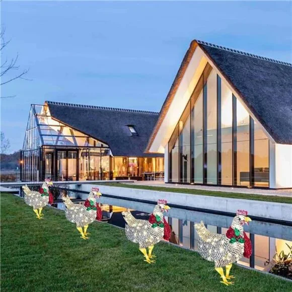 2PCS Light-Up Chicken with Scarf Holiday Decoration, LED Christmas Outdoor Decor